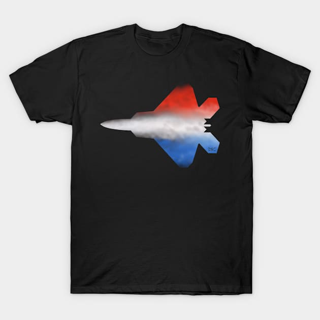 F-22 Red White Blue Silhouette T-Shirt by DSCarts